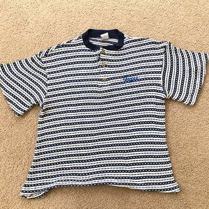 Guess Women's Medium BlueWhite Waffle Knit Henley Pullover Wide Short Sleeve Top